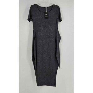 New Yacun Short Sleeve Bodycon Tie Front Stretch Pencil Dress w/Side Split Sz S